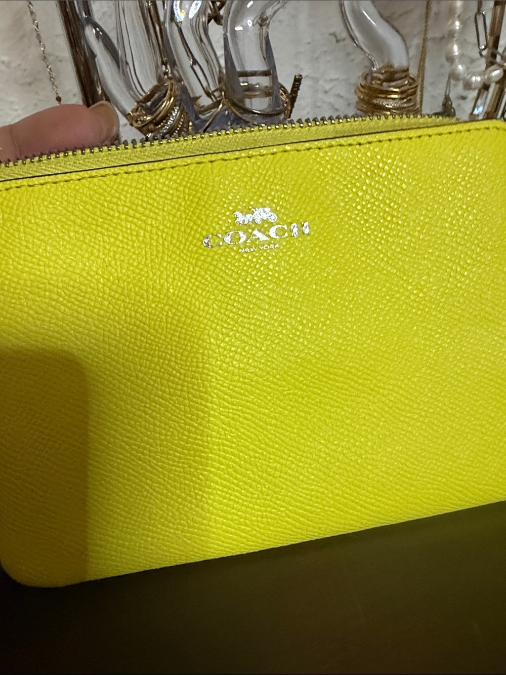 COACH Bright Yellow Leather Wristlet with Silver Logo - Picture 6 of 7